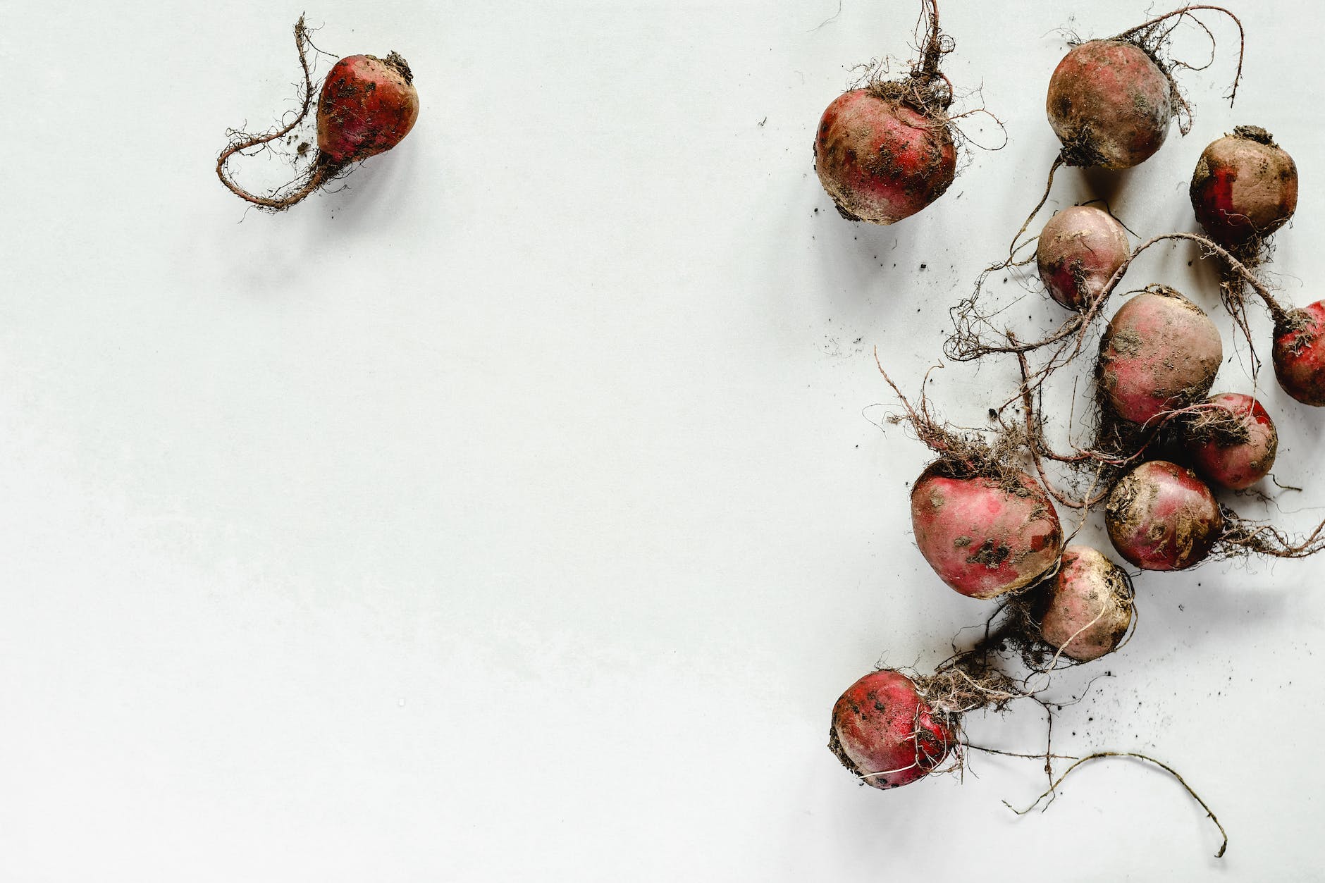 red round root crops on a white table