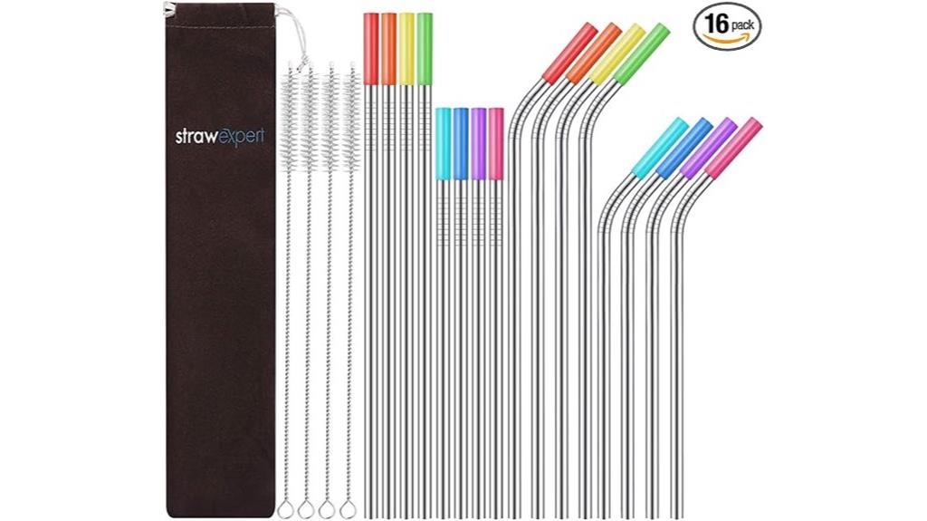 16 stainless steel straw set