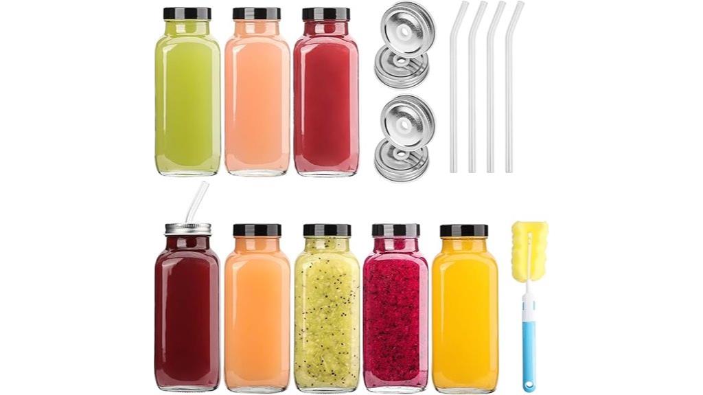 eight glass juice bottles