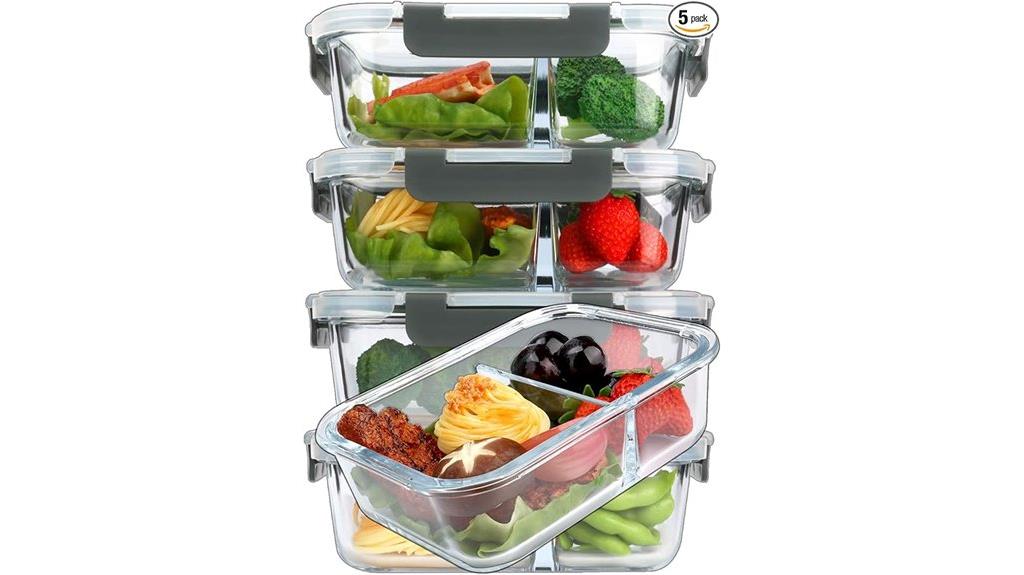 five glass meal containers
