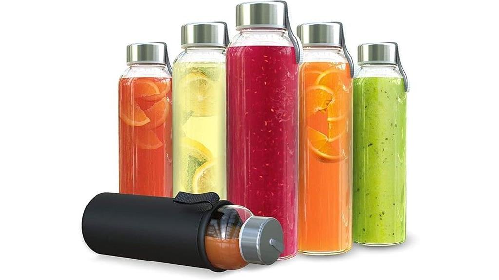 set of six glass bottles