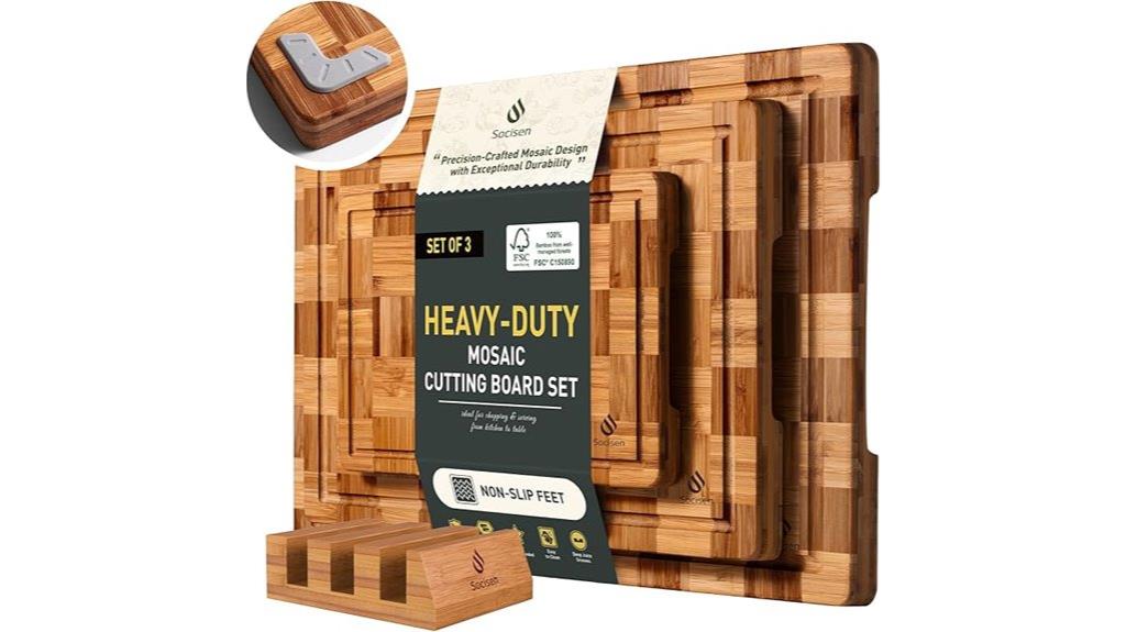 set of three durable bamboo cutting boards