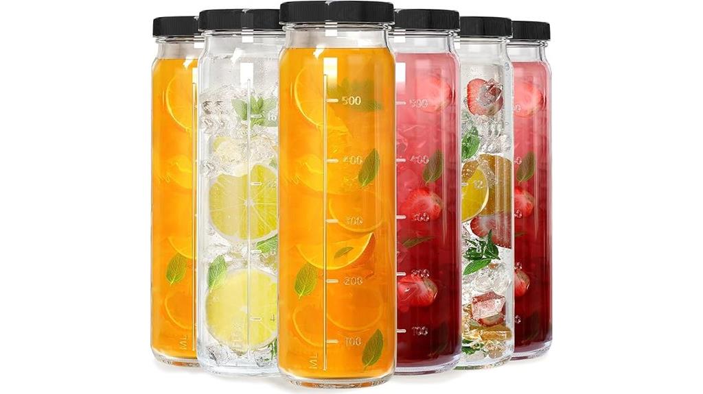 six glass juice bottles