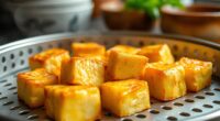 steam bake for crispy tofu