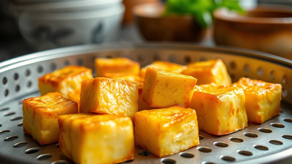 steam bake for crispy tofu