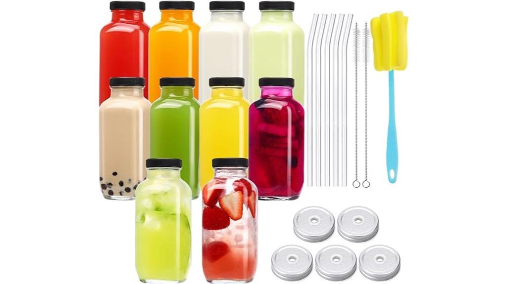ten 16oz glass bottles