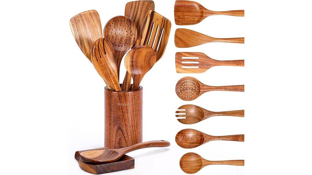 natural teak kitchen utensil set