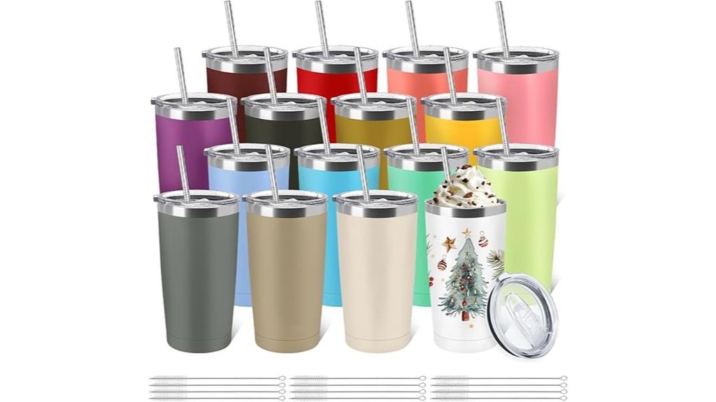 sixteen stainless steel mugs