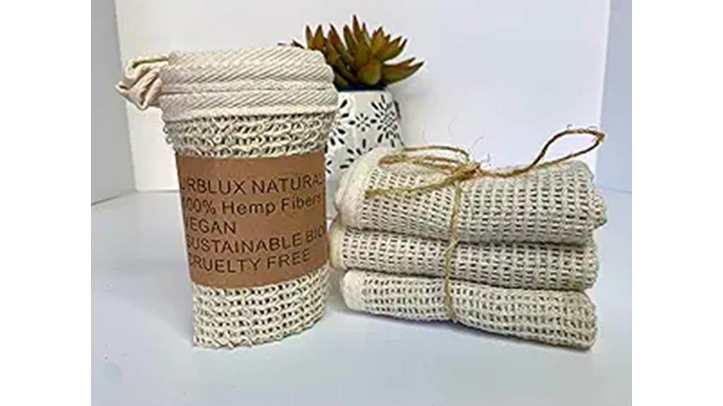 three pack hemp exfoliating towels