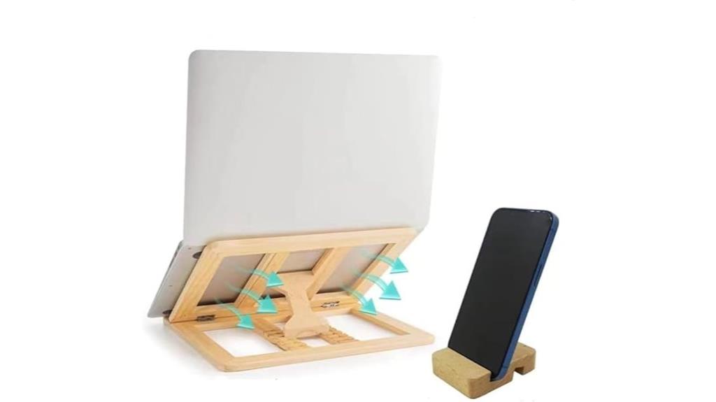 wooden notebook stand with phone